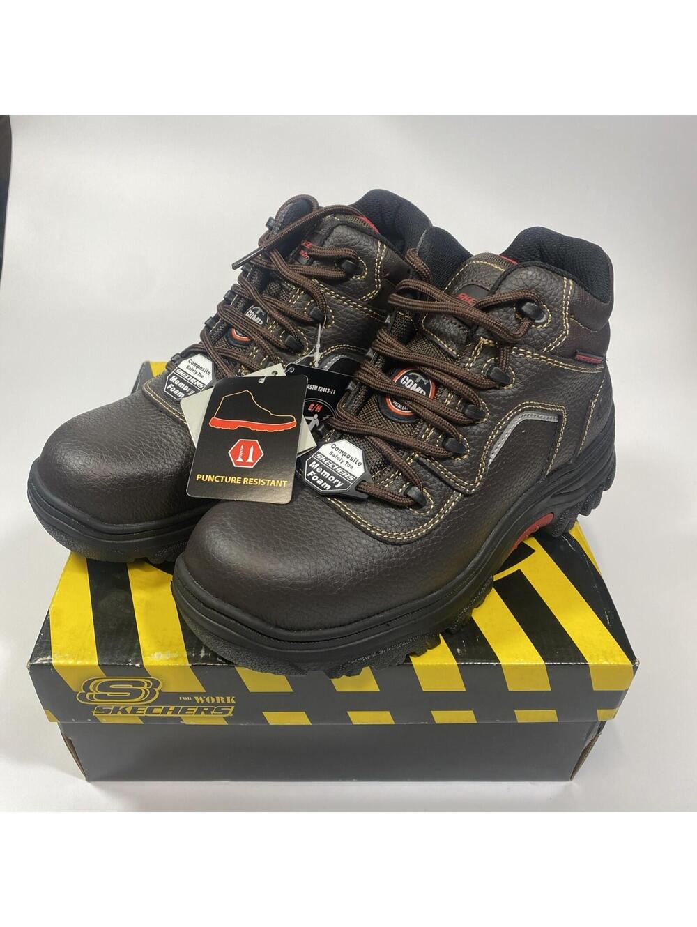 Skechers Mid Cut Work Boots 77144 BRN, Men's Size 8, Composite Safety Toe Brown